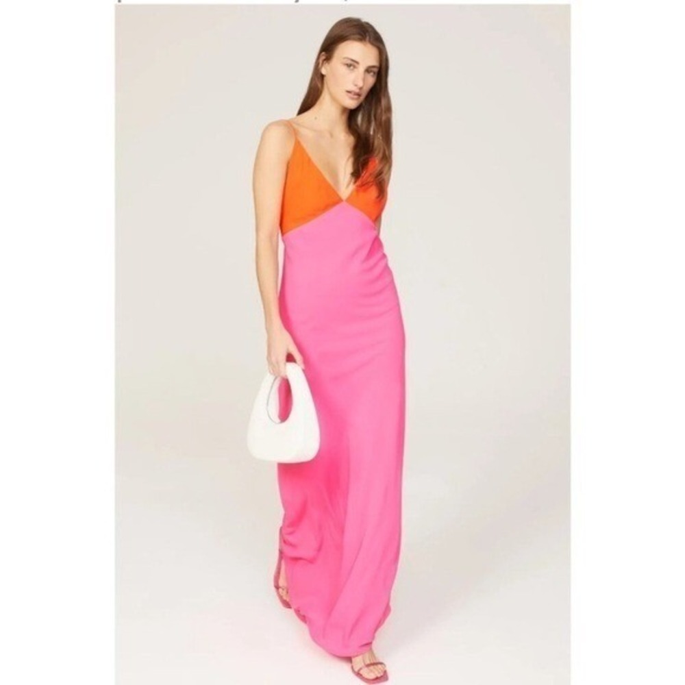 NWT Le Superbe Duality Gown Pink Orange Color-block Slip Dress Size 6